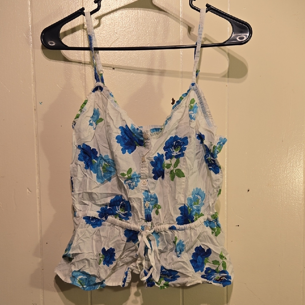 Hollister Blue and White Floral Camisole